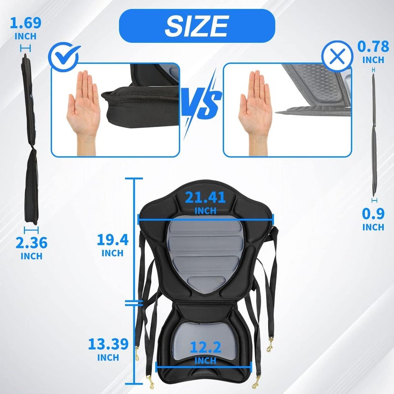 HLOGREE Kayak Seats - 1/2 Pck, Thicken Padded Seat Cushion with Back Support, Canoe & Ocean Sup Compatible - Image 2
